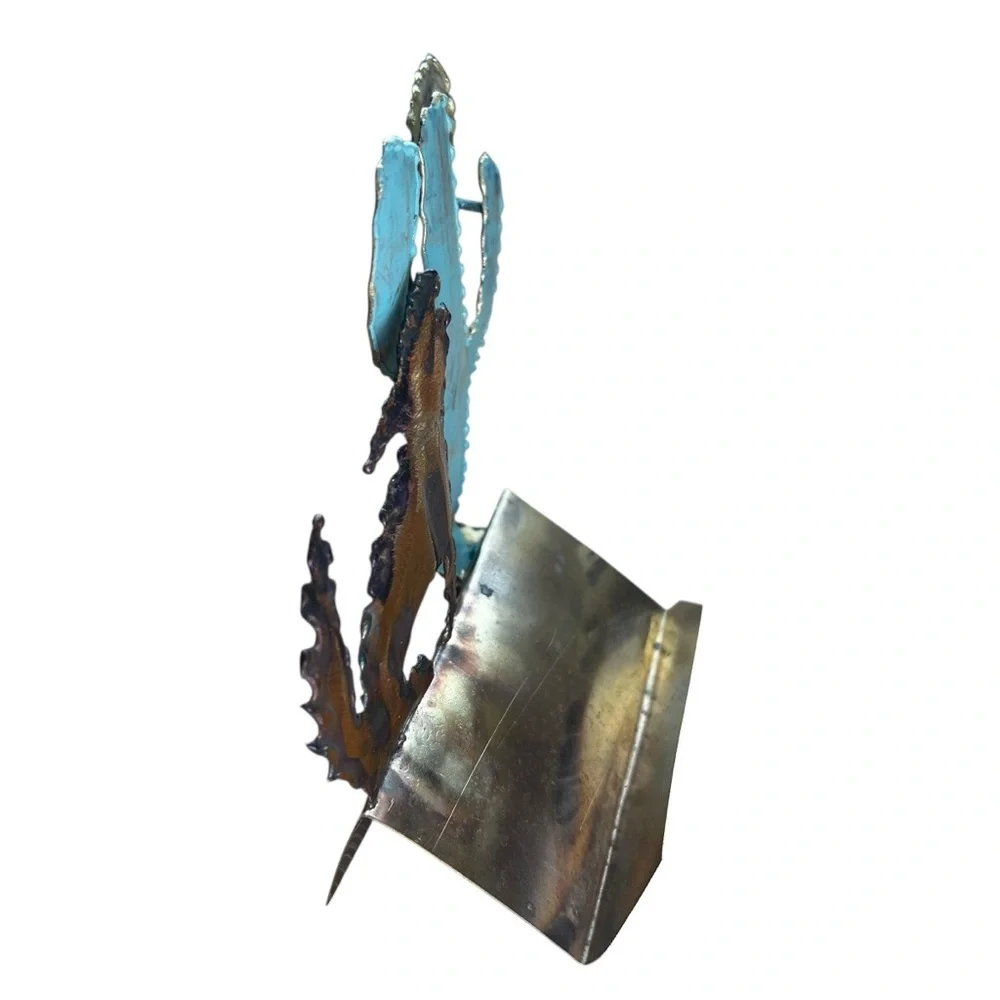 Business Card Holder Southwestern Metal – Coyote, Cactus & Sun Rustic Desk Decor